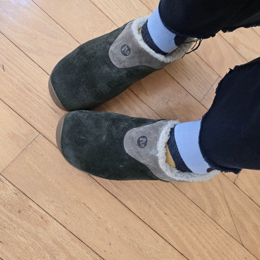 Merrell | Encource Ice olive green suede gorpcore mules | WMS 7